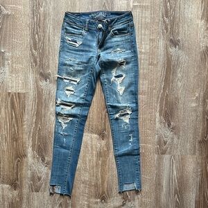 American Eagle Outfitters Ripped Blue Skinny Jeans Size 2